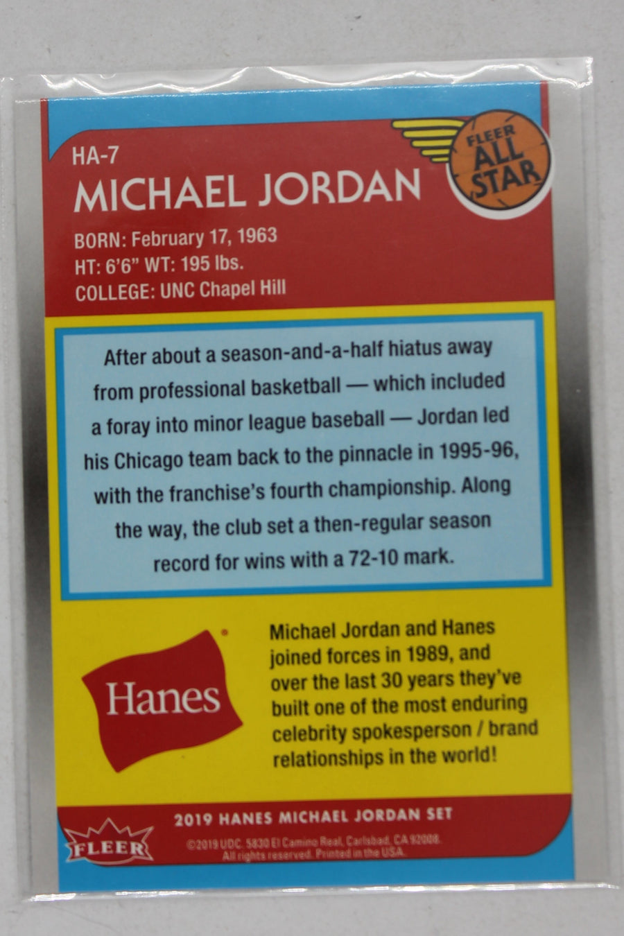 Michael Jordan 2019 Fleer Hanes Michael Jordan - All-Star Inserts #HA-7