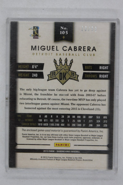 Miguel Cabrera 2015 Panini Diamond Kings Framed Materials - Jersey/Bat Card #26/99