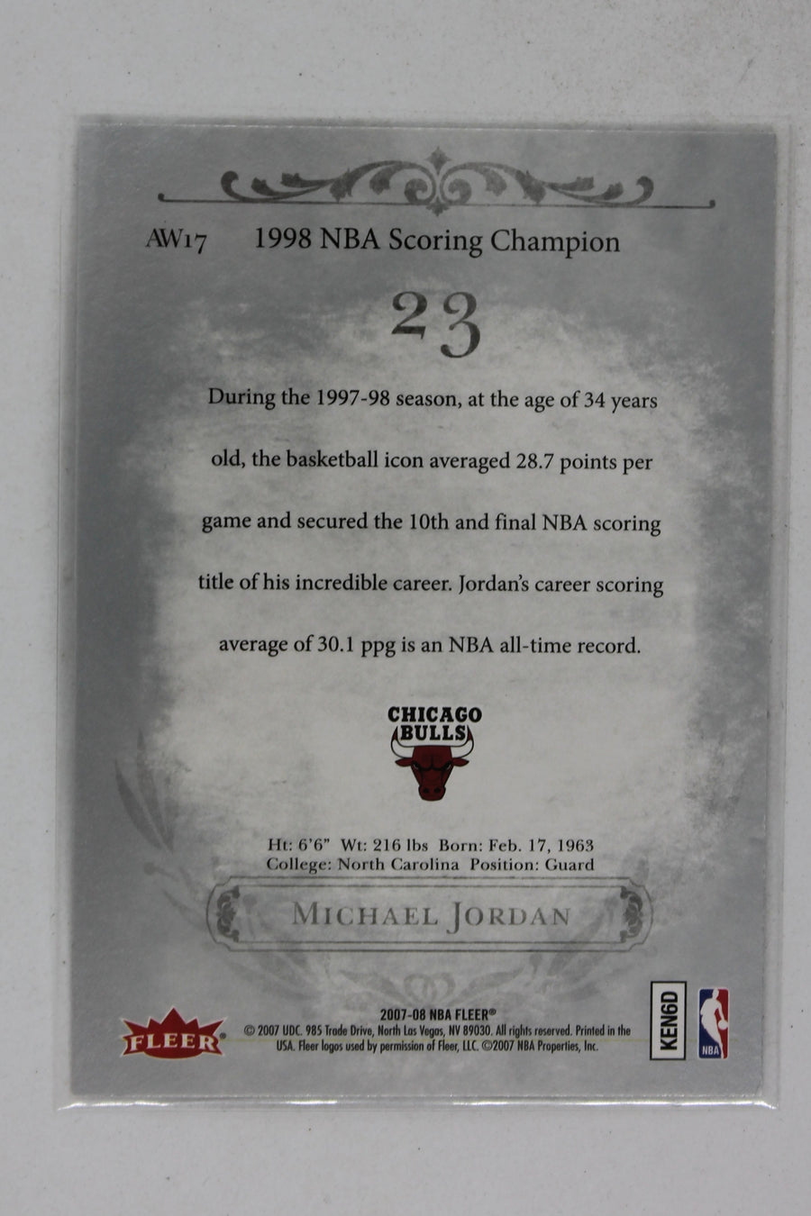 Michael Jordan 2007-08 Fleer Michael Jordan - Box Set Award Winners #AW17