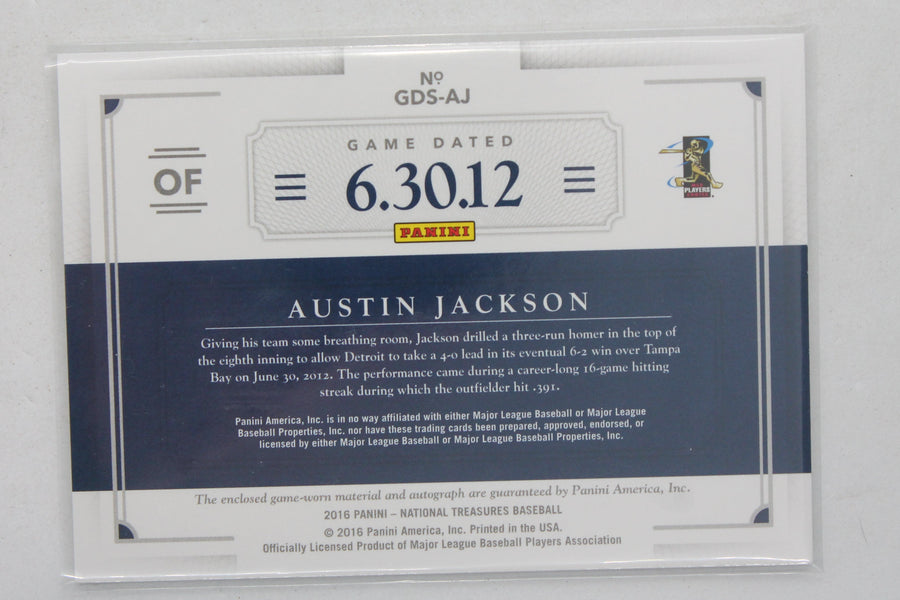 Austin Jackson 2016 Panini National Treasures - Game Dated Signatures #GDS-AJ #45/99