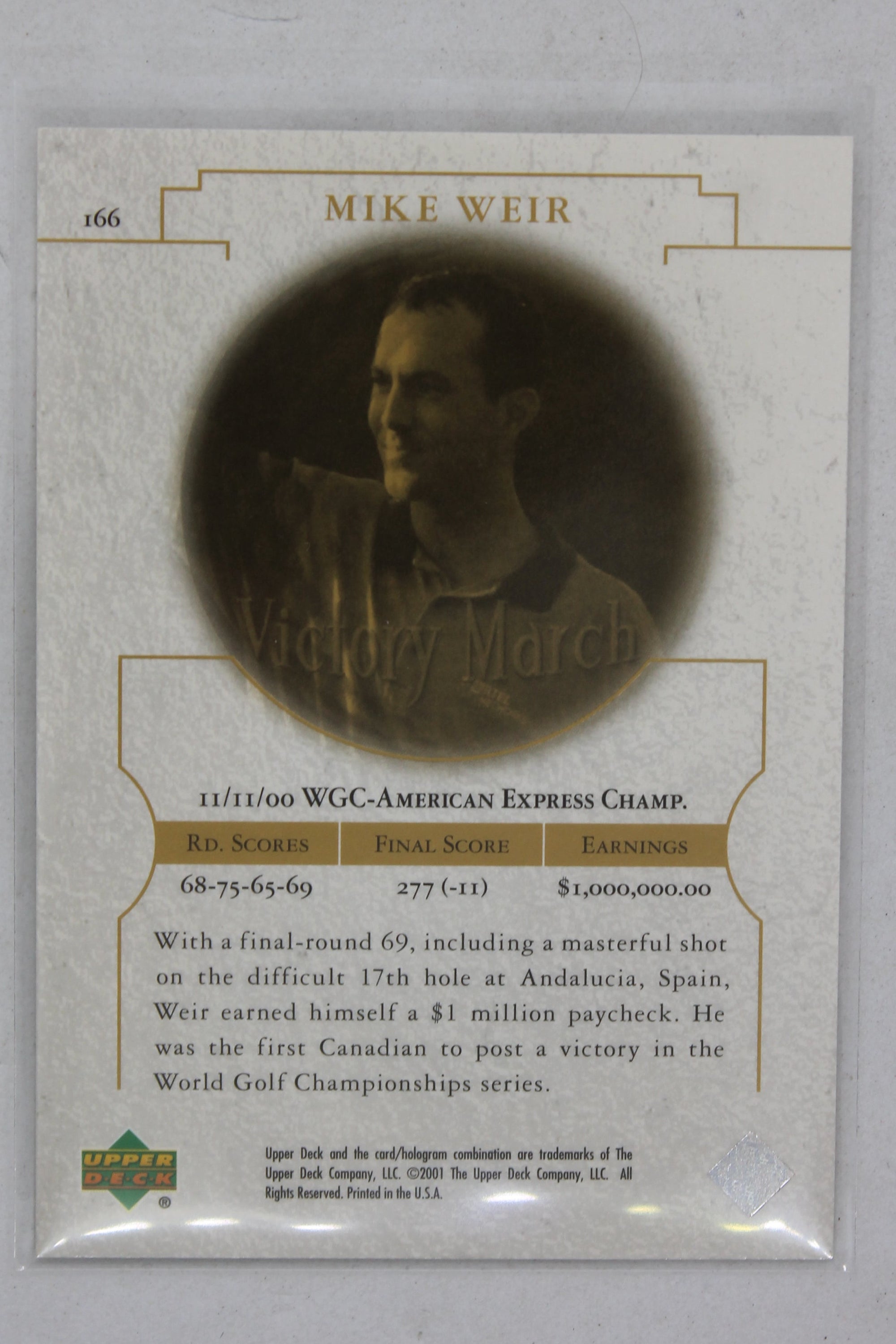 Mike Weir 2001 Upper Deck Victory March Rookie Card