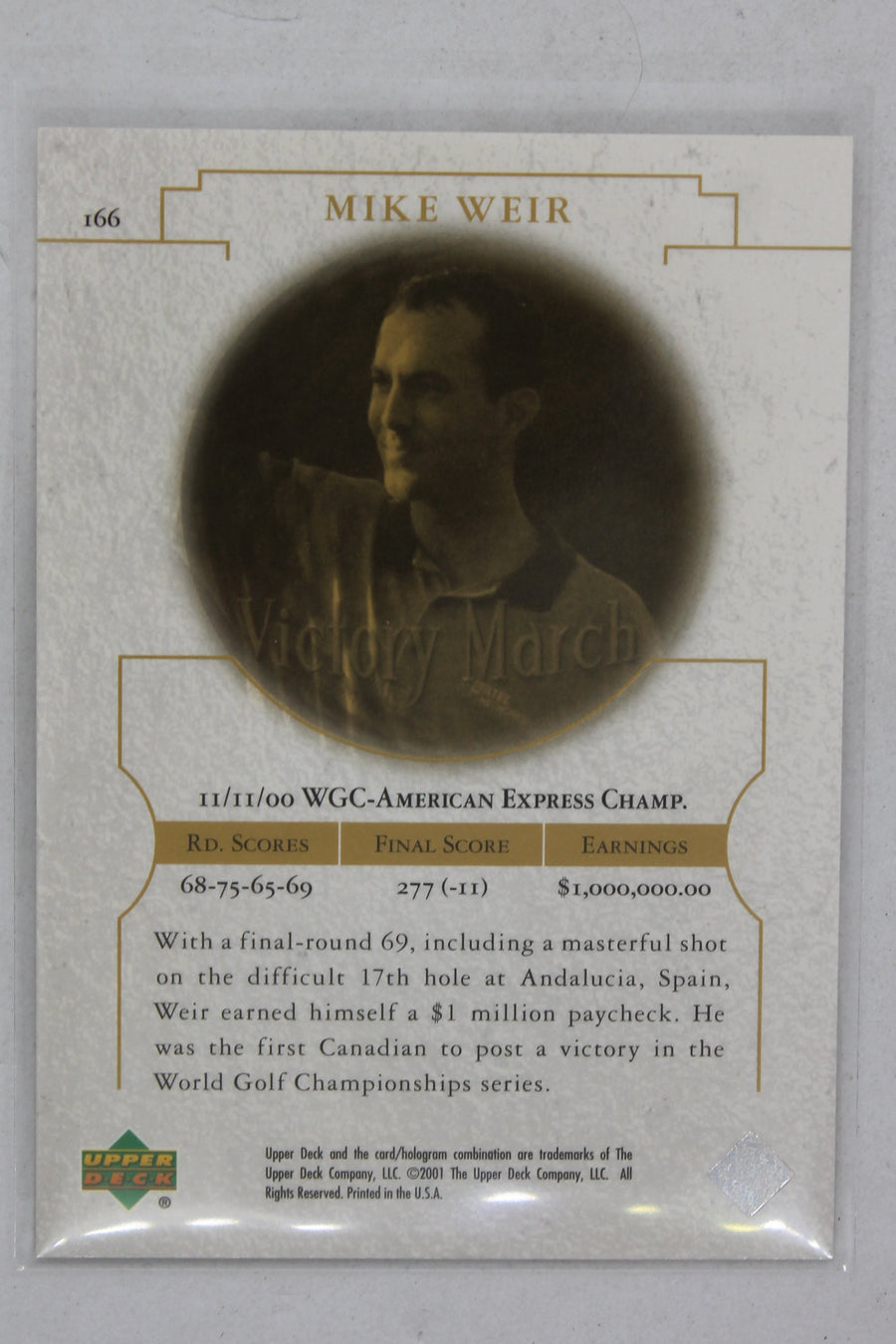 Mike Weir 2001 Upper Deck Victory March Rookie Card