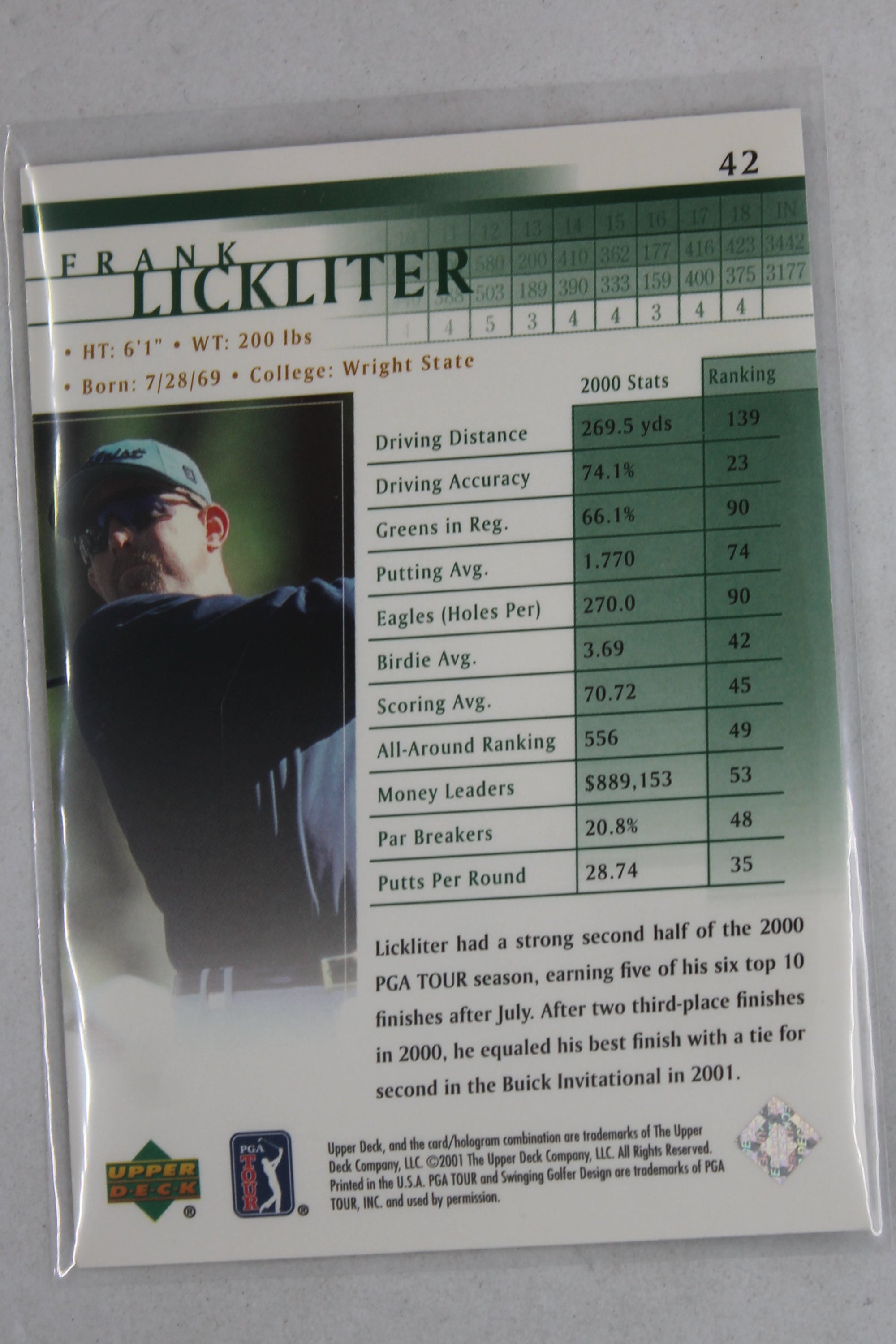 Frank Lickliter 2001 Upper Deck Rookie Card
