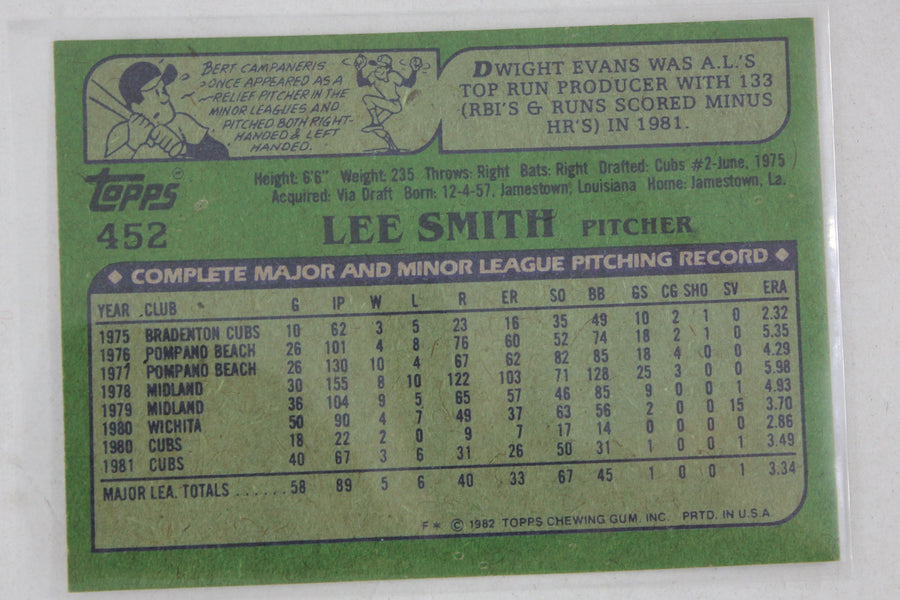 Lee Smith 1982 Topps Rookie Card - Chicago Cubs