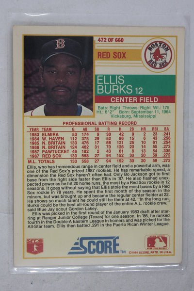 Ellis Burks 1988 Score Rookie Card - Boston Red Sox