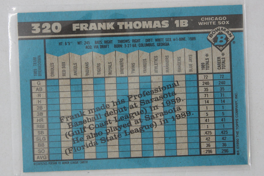 Frank Thomas 1990 Bowman Rookie Card