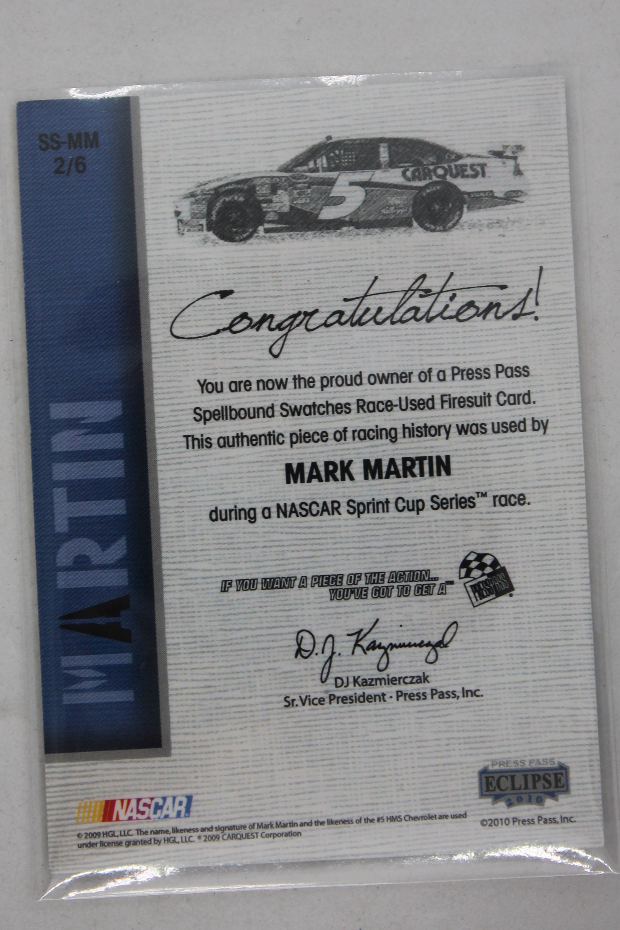 Mark Martin 2010 Press Pass Eclipse - Spellbound Swatches #SS-MM2 #022/150