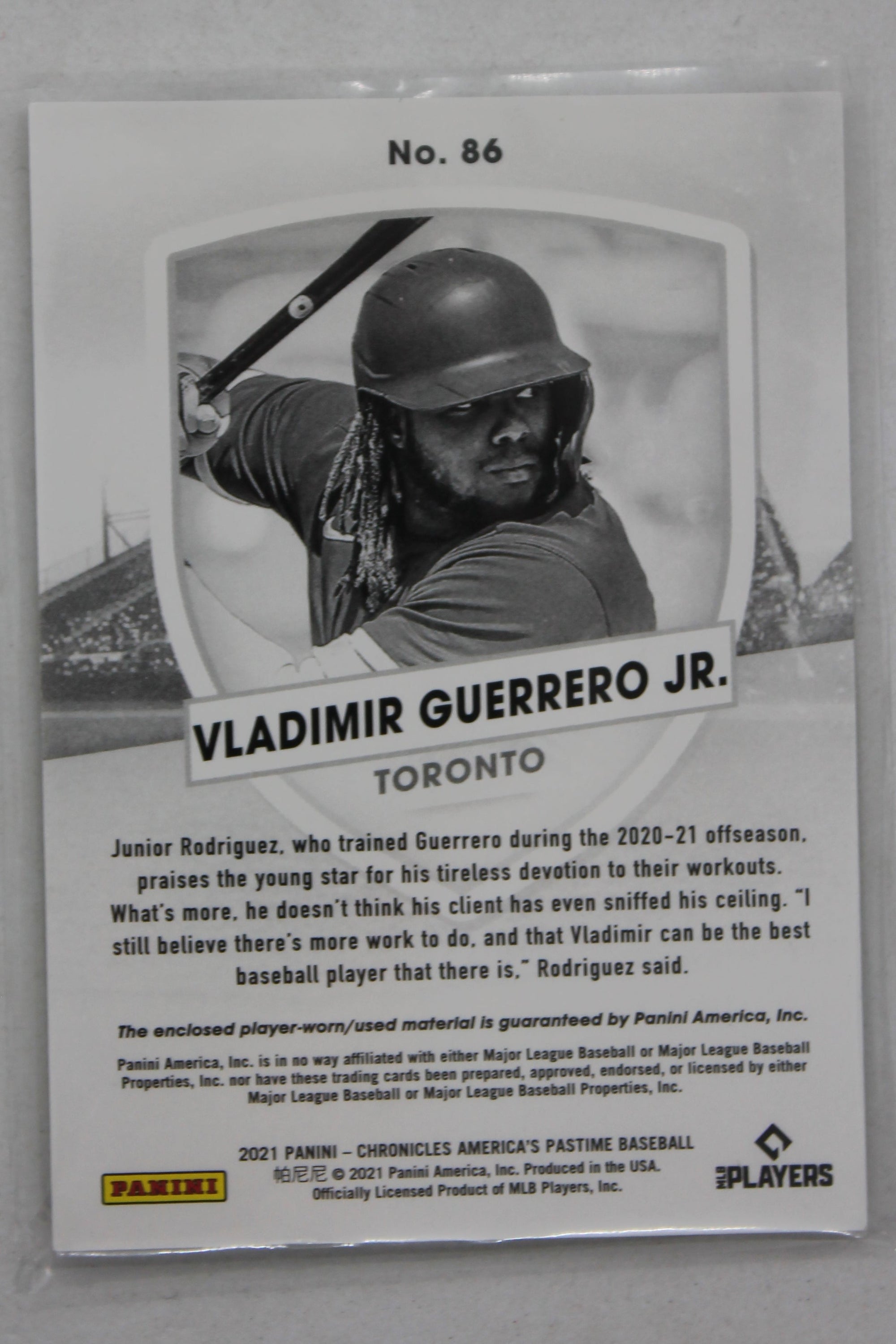 Vladimir Guerrero Jr. 2021 Panini Chronicles - America's Pastime Swatches Jersey Card