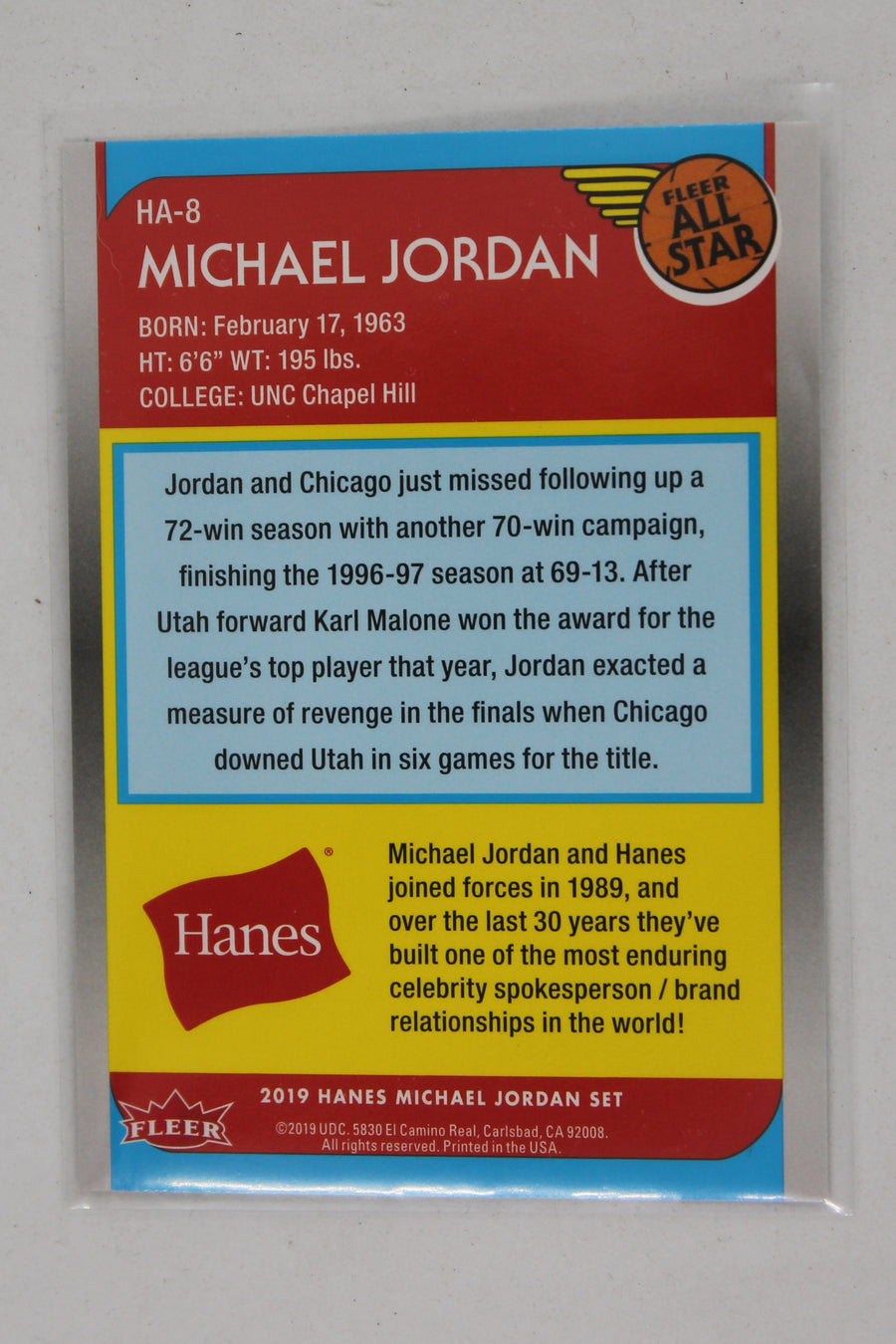 Michael Jordan 2019 Fleer Hanes Michael Jordan - All-Star Inserts #HA-8