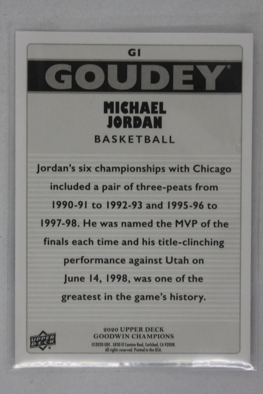 Michael Jordan 2020 Upper Deck Goodwin Champions - Goudey #G1