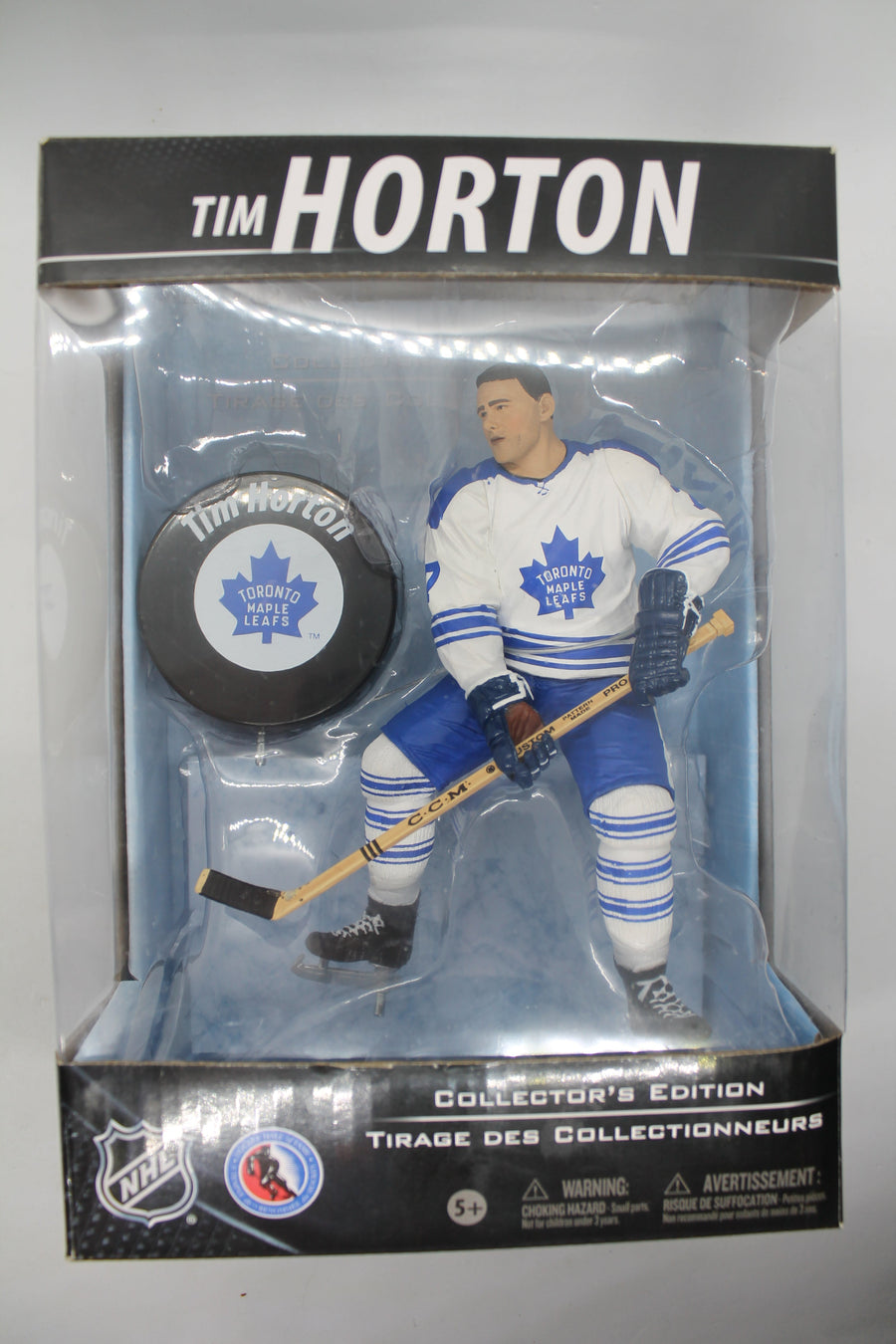 Tim Horton Collector's MCFARLANE - TORONTO MAPLE LEAFS - White JERSEY - with Puck
