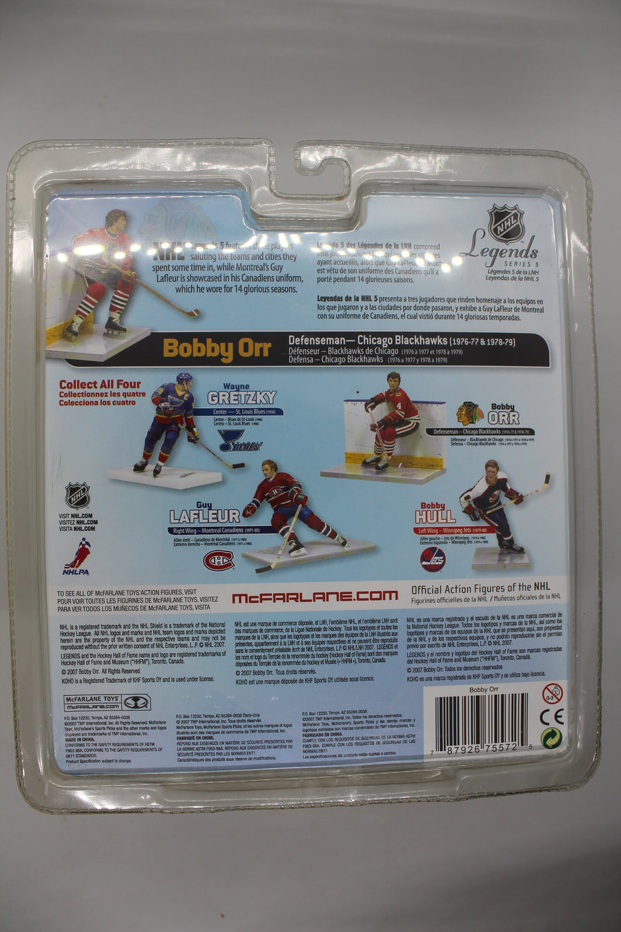 Bobby Orr Mcfarlane - NHL Legends 5 - Chicago Blackhawks - Yellowing Clamshell