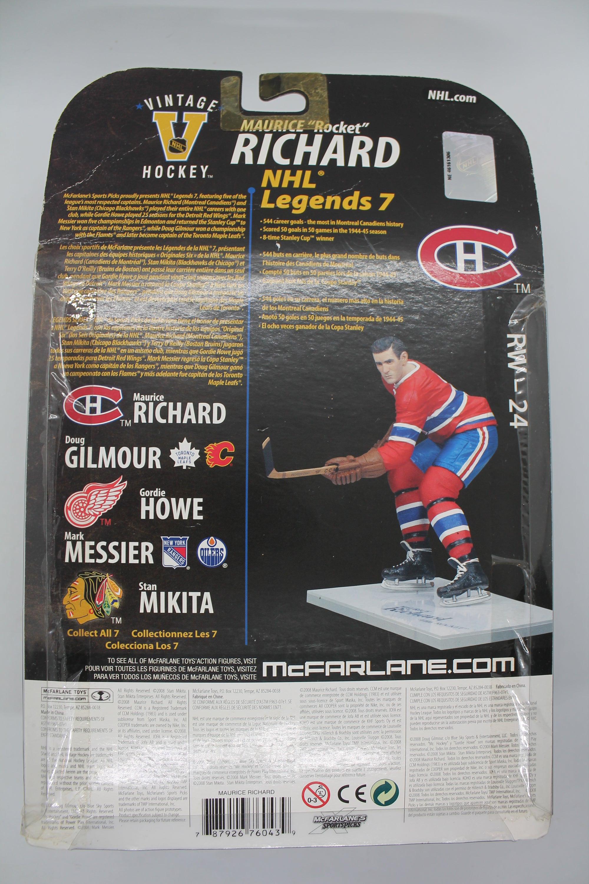 Maurice Richard Mcfarlane NHL Legends 7  Montreal Canadiens - Cardboard damage