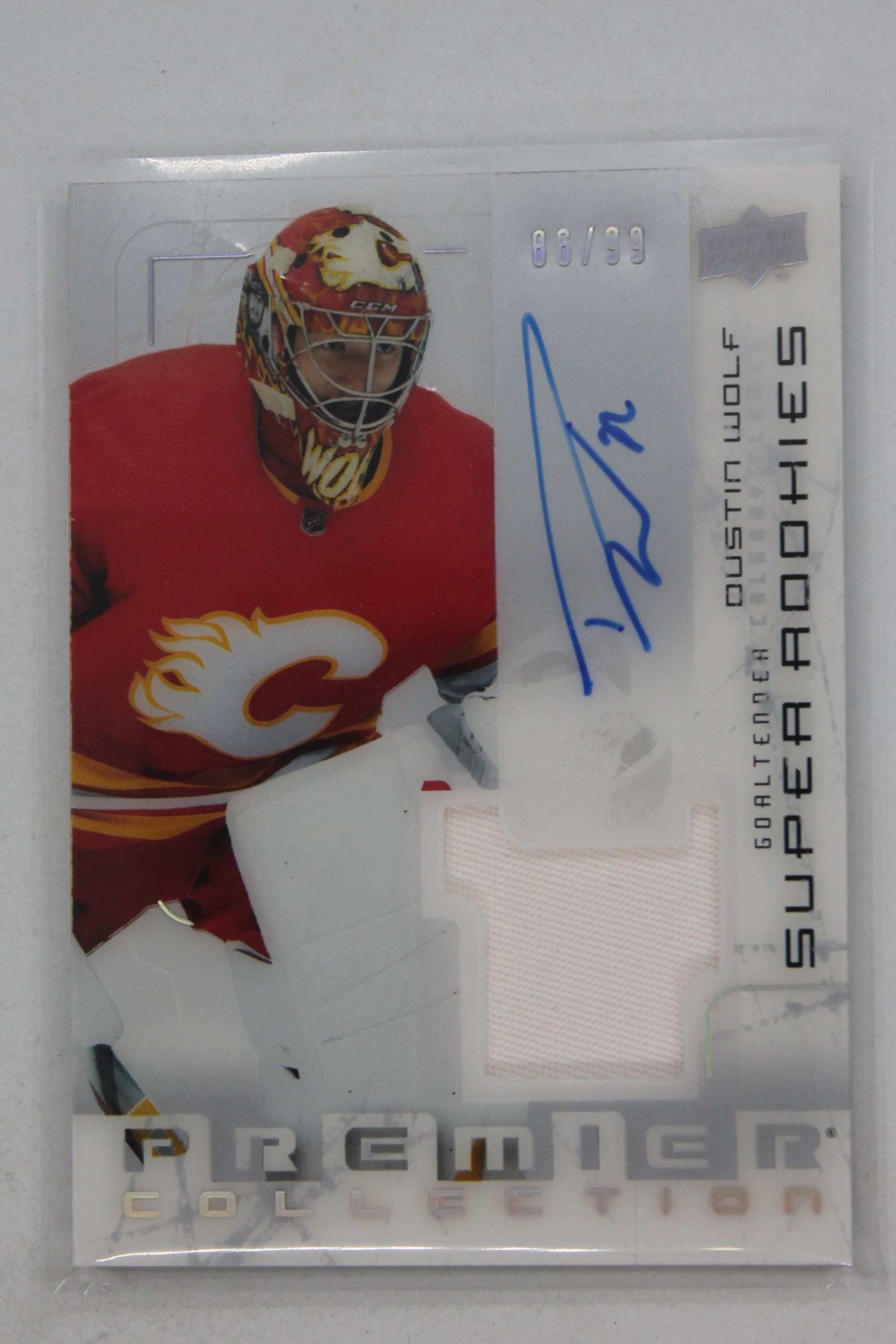 2023 Premier Dustin Wolf 2003 Rookie Patch Auto 06/99 #SRR-DW Calgary Flames