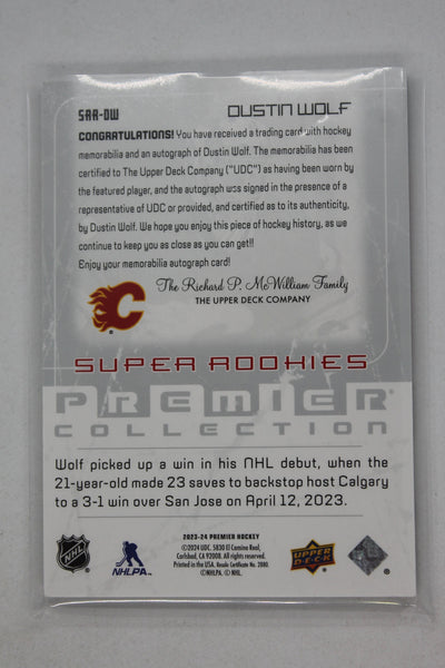 2023 Premier Dustin Wolf 2003 Rookie Patch Auto 06/99 #SRR-DW Calgary Flames