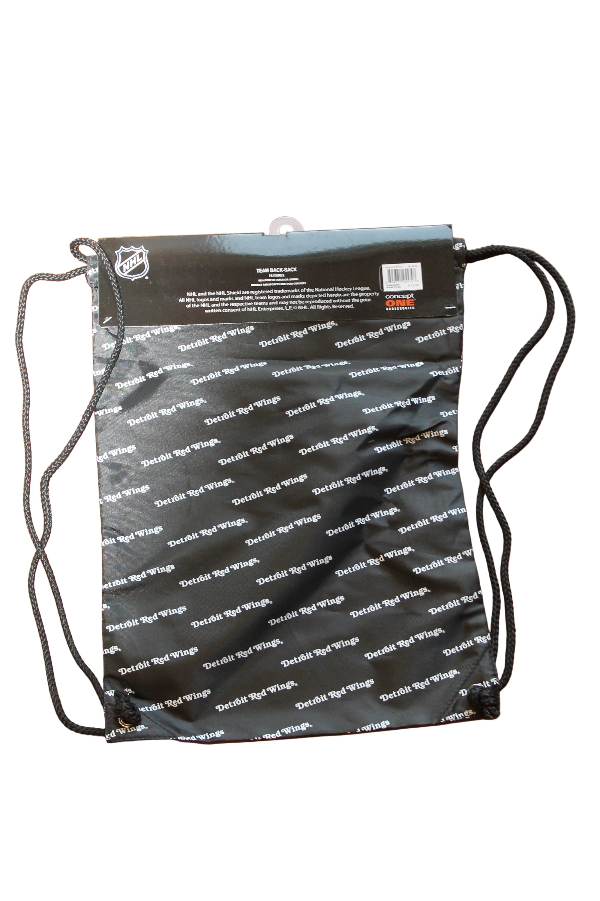 NHL Detroit Red Wings Drawstring Backpack - Black, White & Red