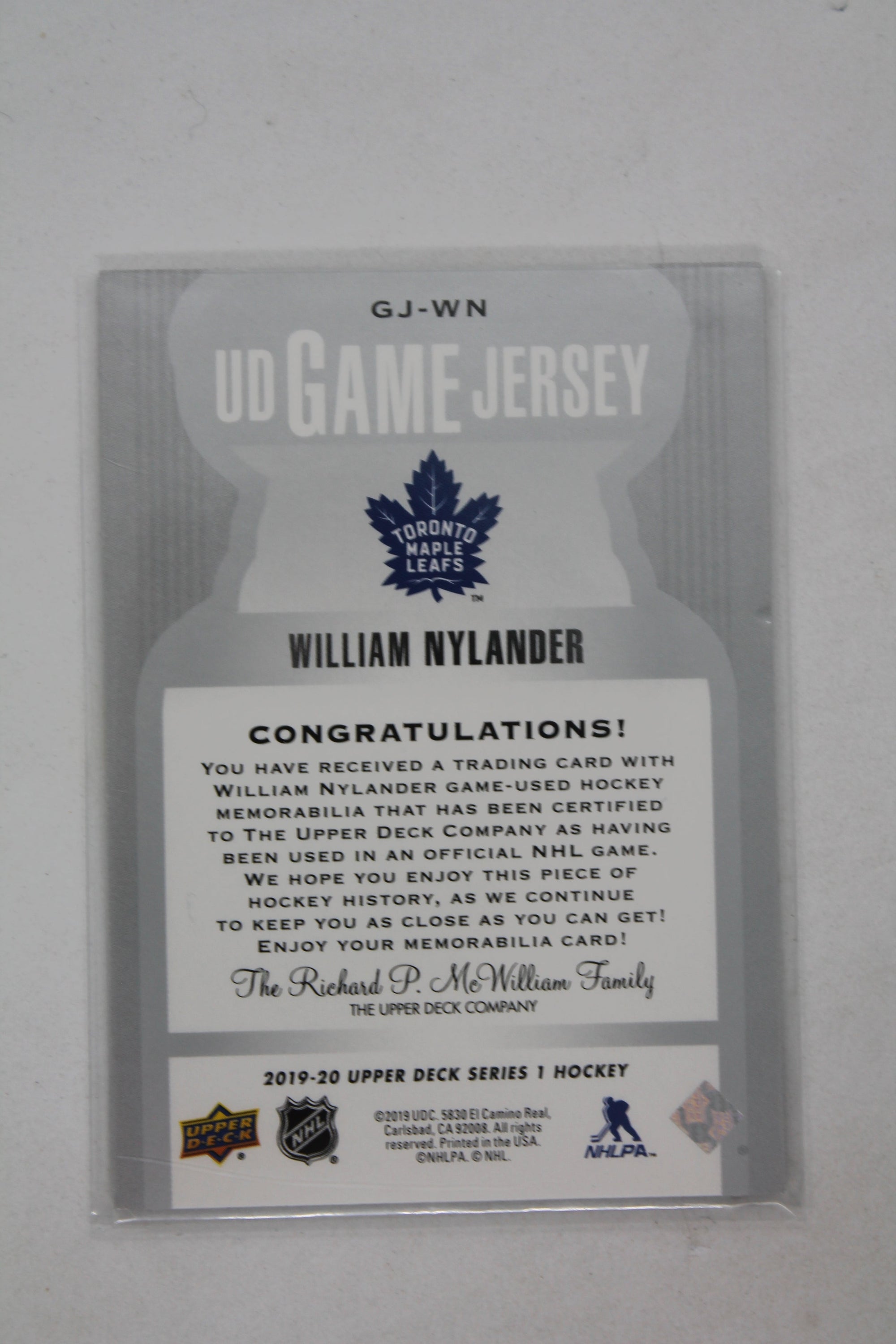 William Nylander 2019-20 Upper Deck Game Jersey Card - White