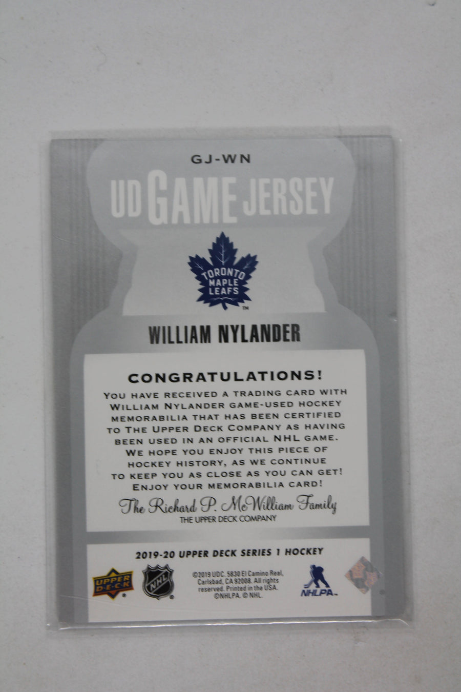 William Nylander 2019-20 Upper Deck Game Jersey Card - White