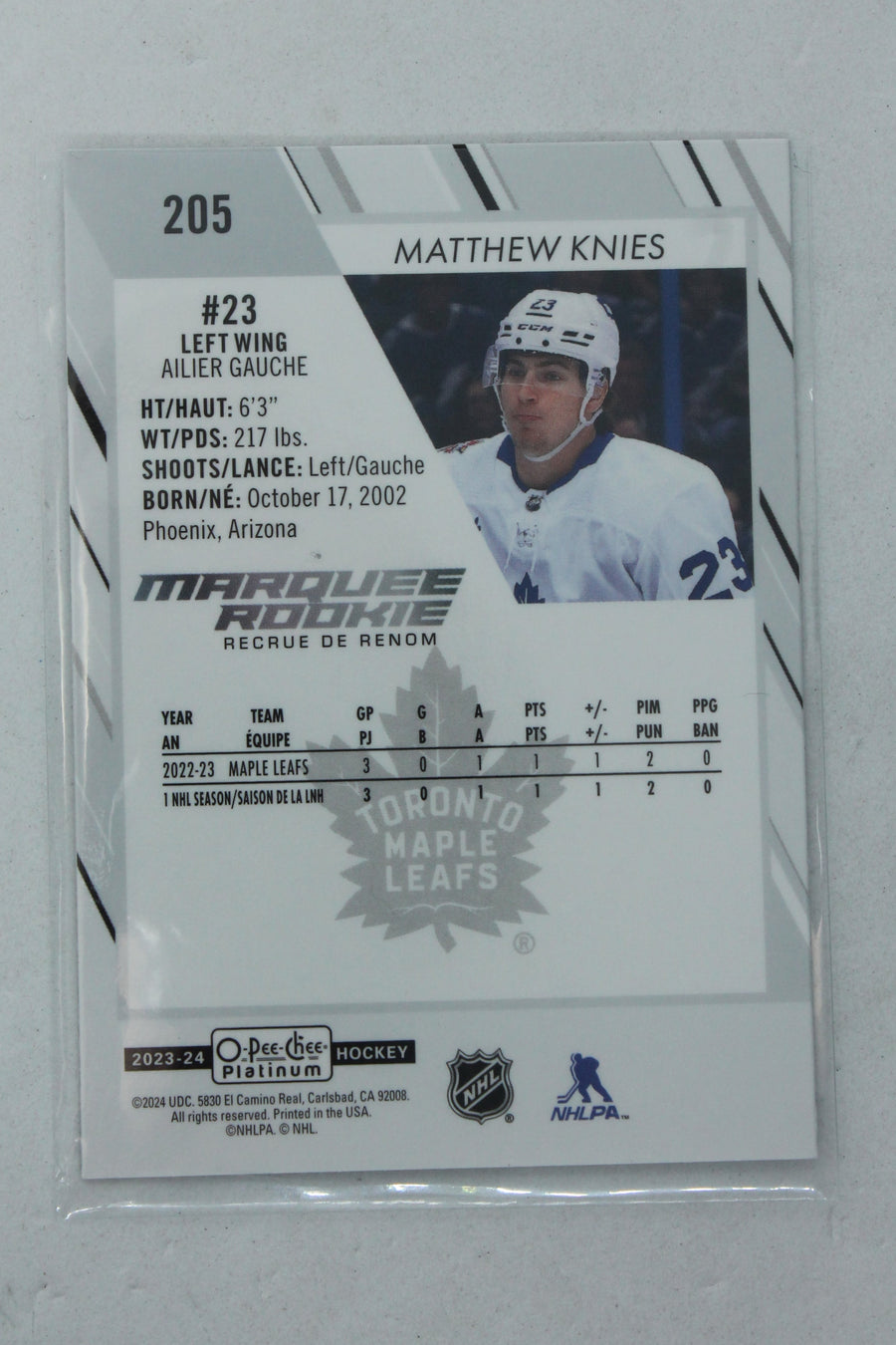 Matthew Knies 2023-24 O-Pee-Chee Platinum Marquee Rookies Rookie Card