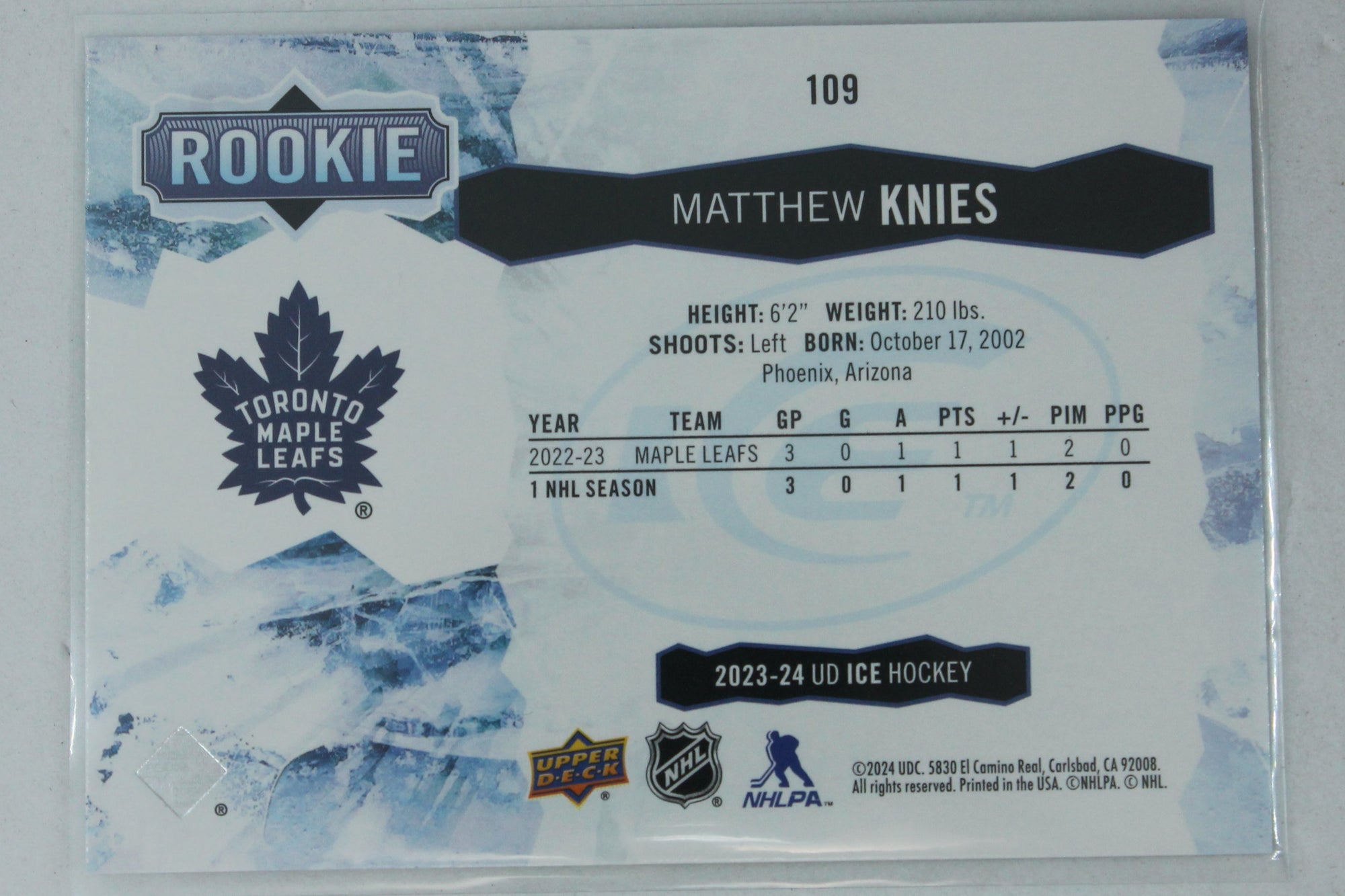 Matthew Knies 2023-24 Upper Deck Ice Green - Rookies Rookie Card