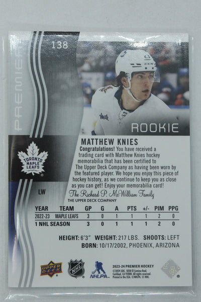 Matthew Knies 2023-24 Upper Deck Premier Jersey Rookie Card