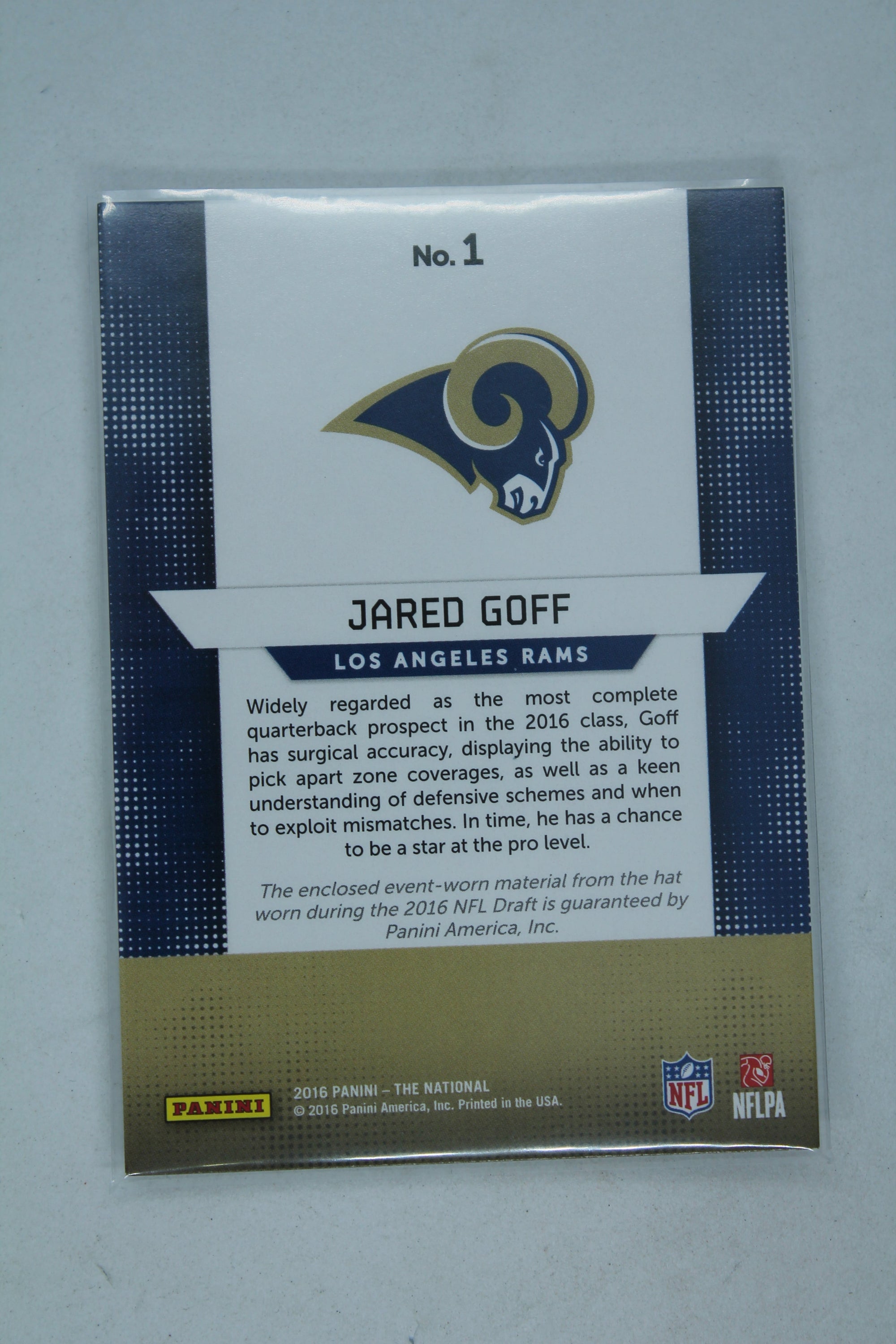 Jared Goff 2016 Panini National Convention - Rookie Relics #1 - Rookie Year Card
