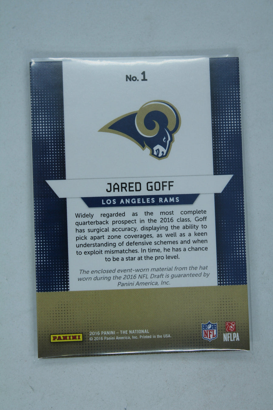 Jared Goff 2016 Panini National Convention - Rookie Relics #1 - Rookie Year Card