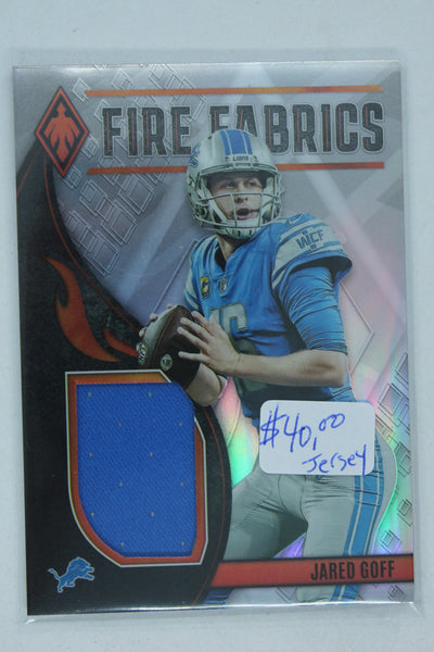 Jared Goff 2023 Panini Phoenix - Fire Fabrics - #FIRE 4 Card #104/150