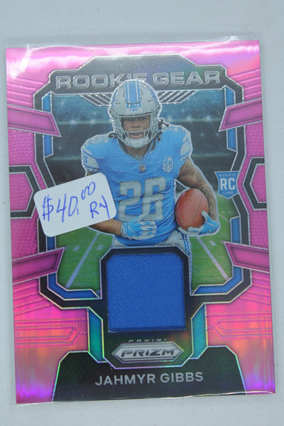 Jahmyr Gibbs 2023 Panini Prizm - Rookie Gear - Pink Prizm Rookie Year Card
