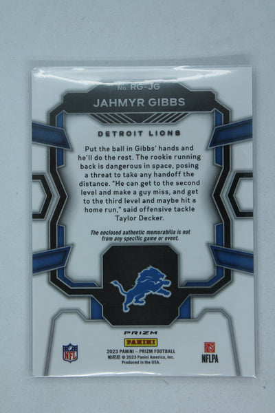 Jahmyr Gibbs 2023 Panini Prizm - Rookie Gear - Pink Prizm Rookie Year Card