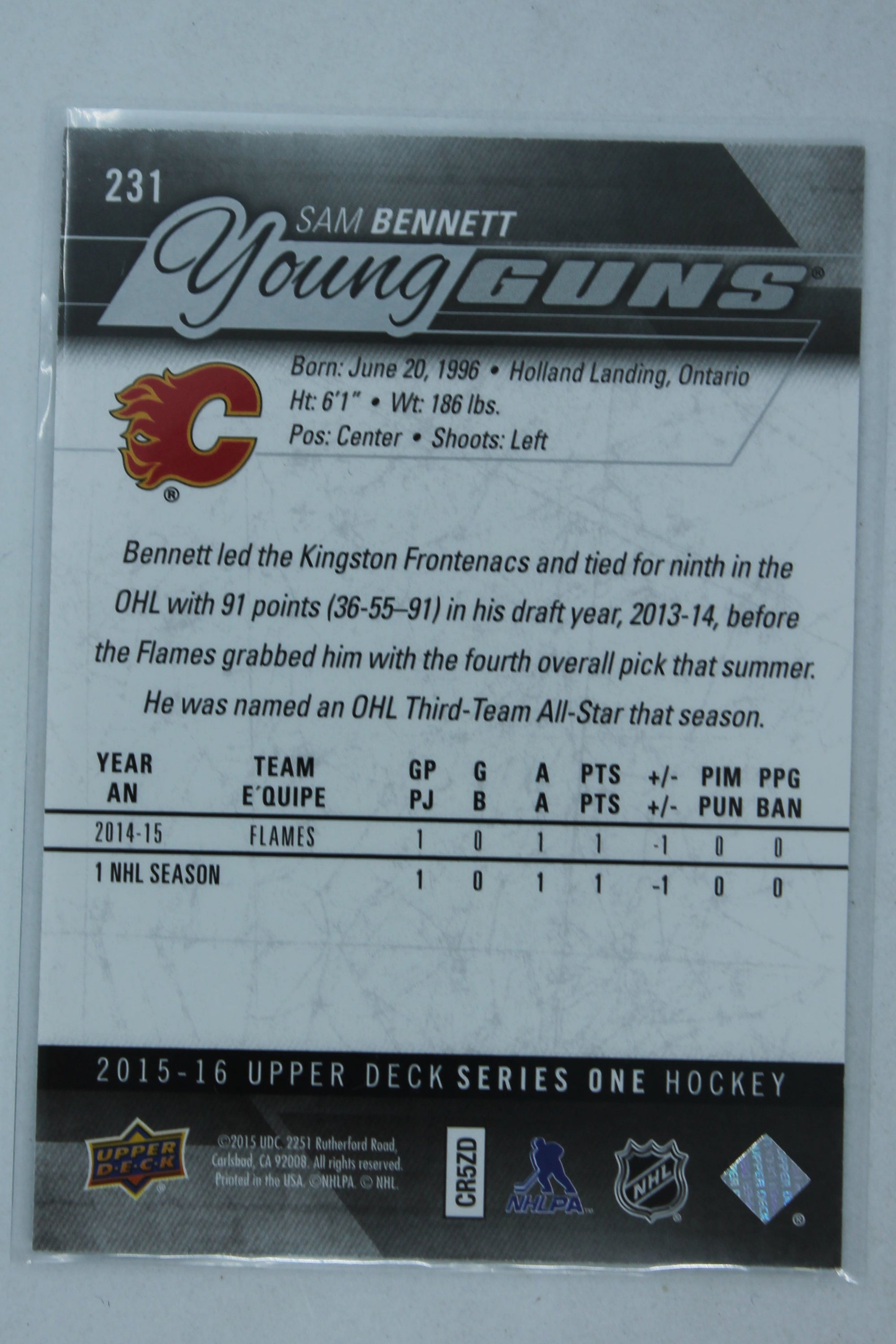 Sam Bennett 2015-16 Upper Deck Young Guns Rookie Card