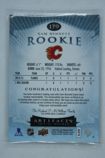 Sam Bennett 2015-16 Upper Artifacts - Emerald Jersey/Patch Rookie Card #147/199
