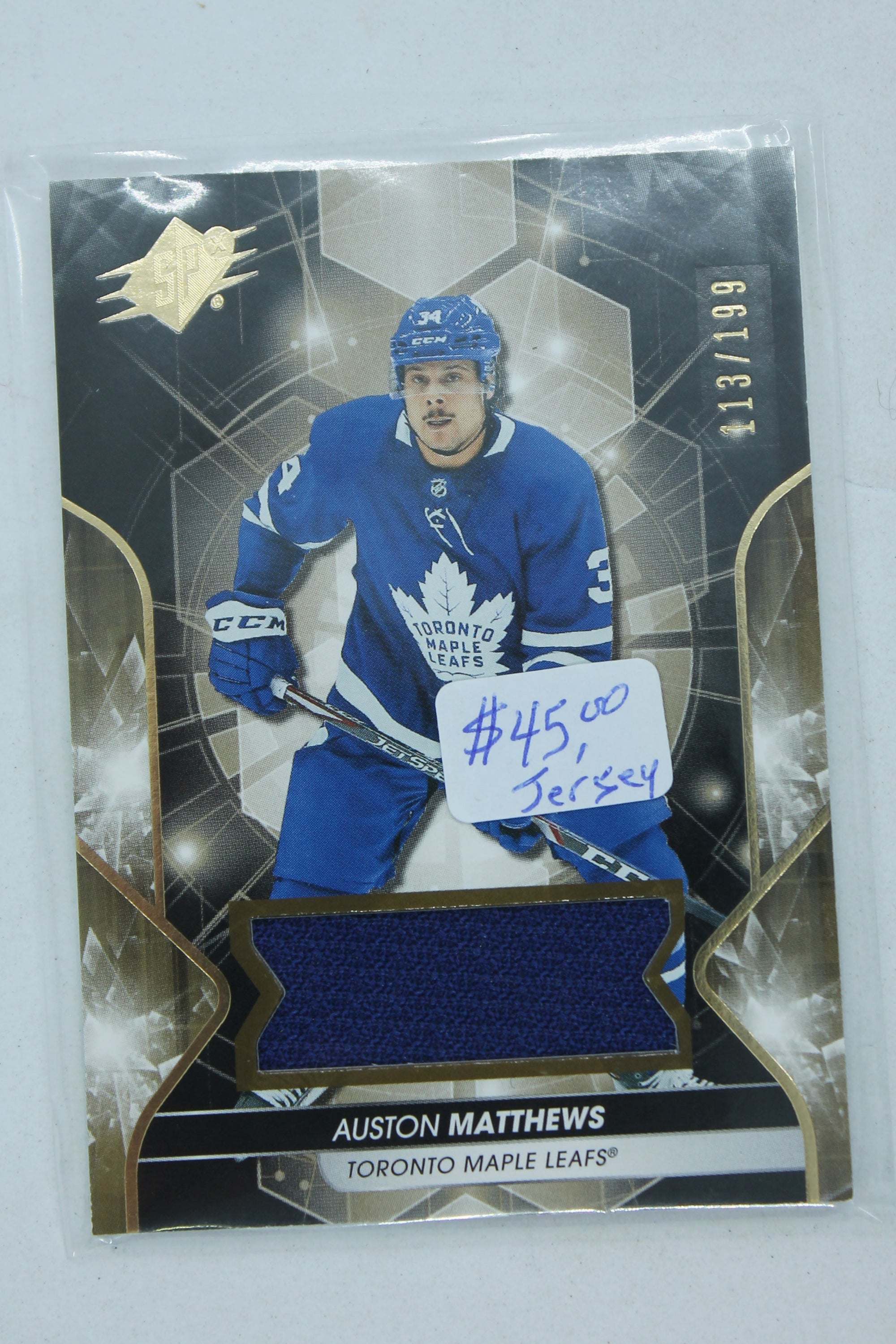 Auston Matthews 2019-20 SPX Memorabilia Jersey Card - Toronto Maple Leafs #113/199