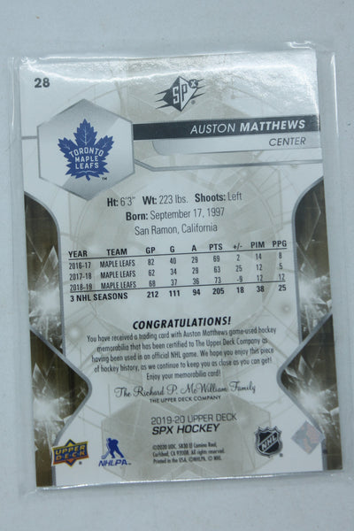 Auston Matthews 2019-20 SPX Memorabilia Jersey Card - Toronto Maple Leafs #113/199