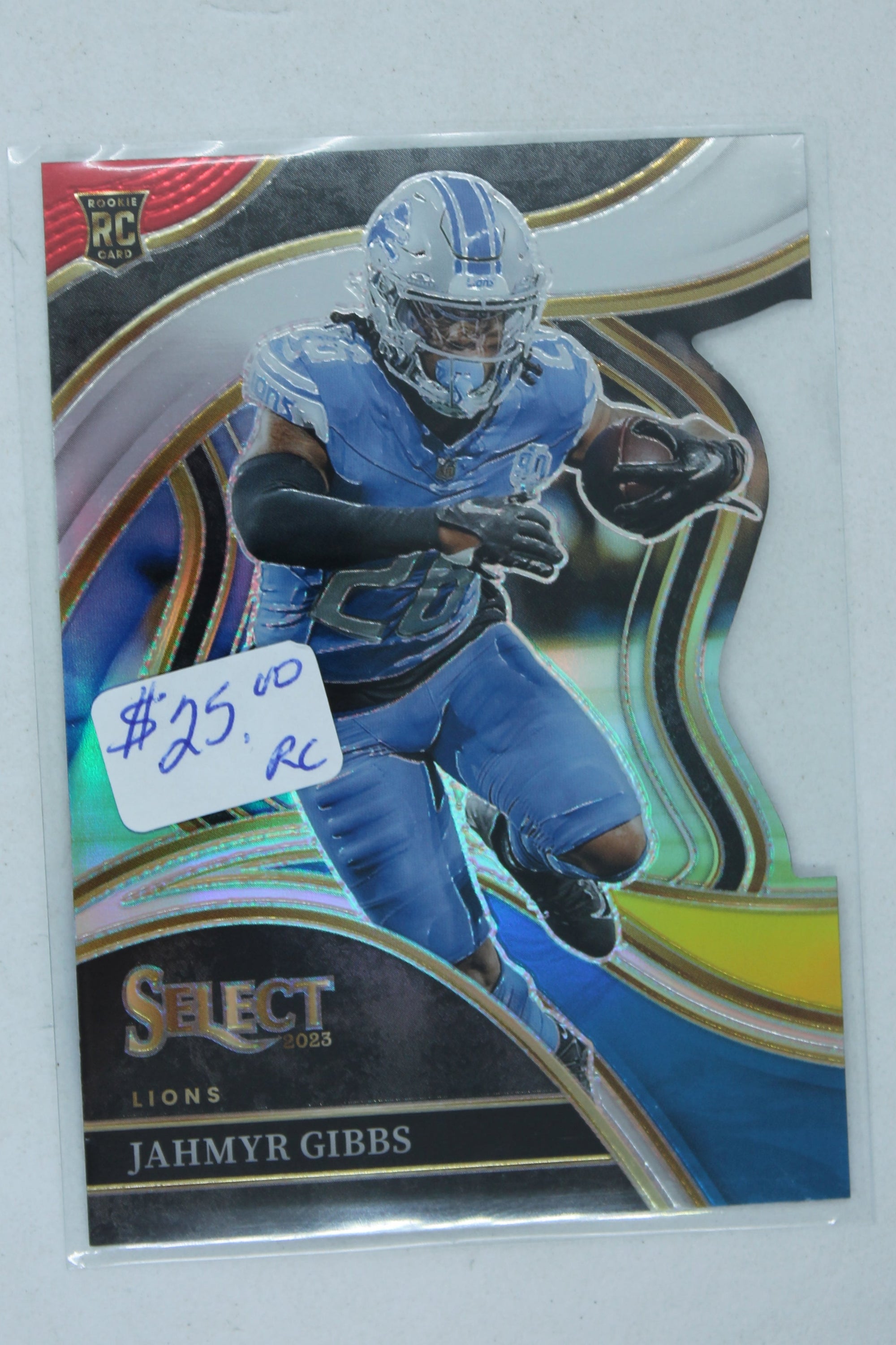 Jahmyr Gibbs 2023 Panini Select Yellow & Red Prizm Die-Cut Club Level Rookie Card