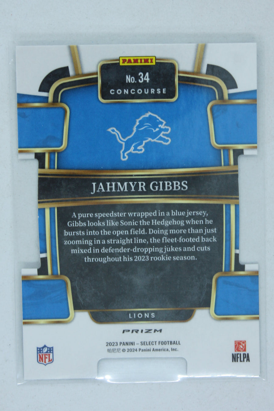 Jahmyr Gibbs 2023 Panini Select Silver Prizm Die-Cut Concourse Rookie Card