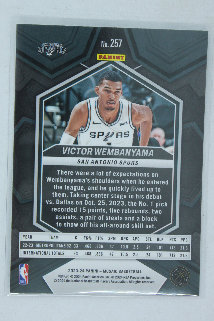 Victor Wembanyama 2023-24 Panini Mosaic NBA Debut Rookie Card