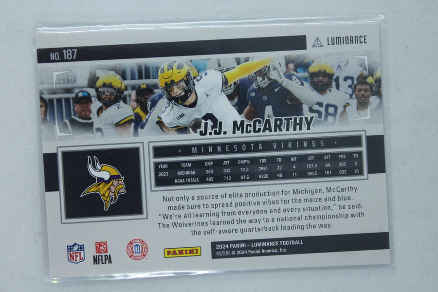 J.J. McCarthy 2024 Panini Luminance Rookies -  Rookie Card