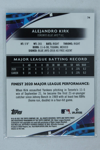 Alejandro Kirk 2021 Topps Finest Purple Refractor Rookie Card #131/250