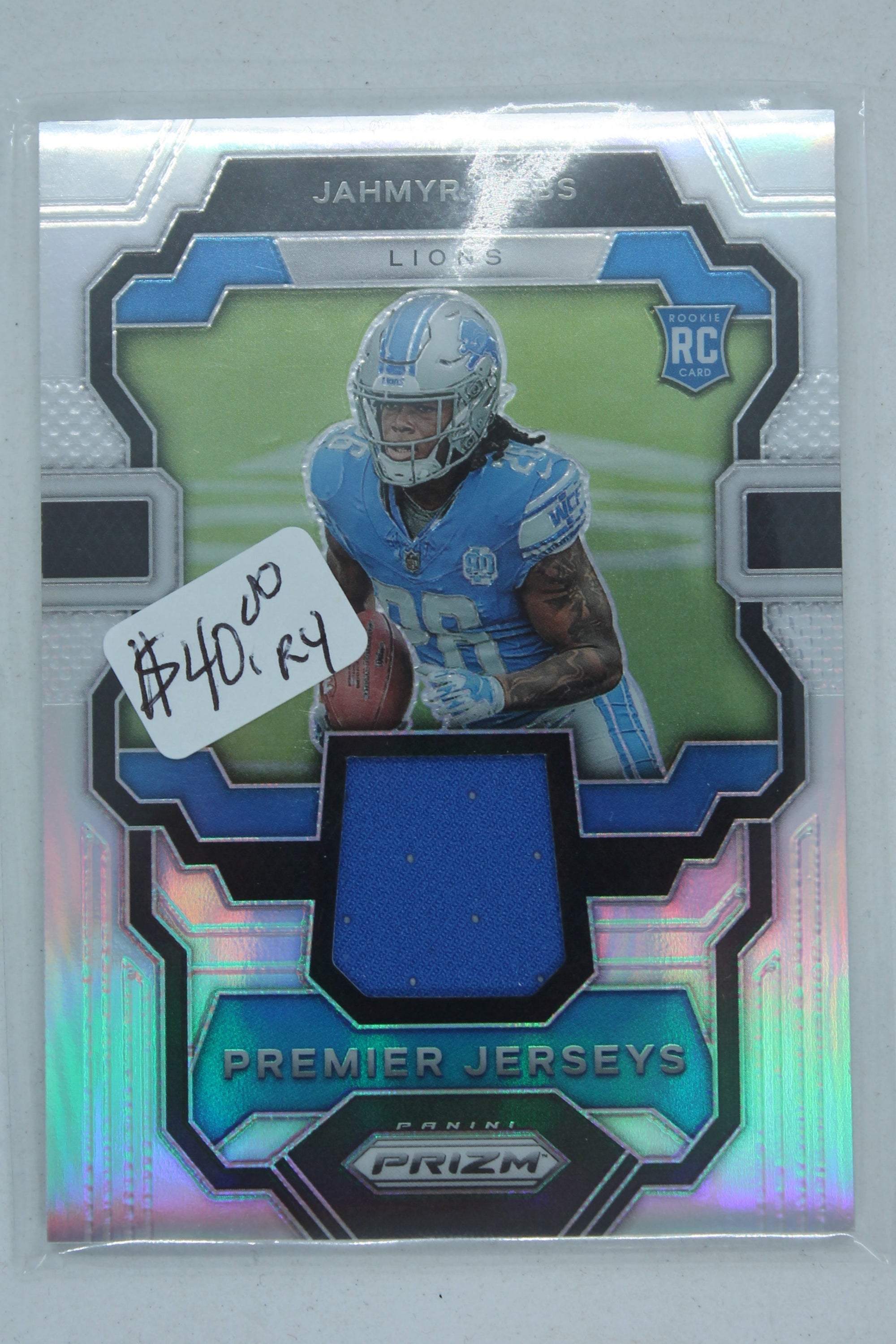 Jahmyr Gibbs 2023 Panini Prizm - Premier Jerseys Rookie Year Card