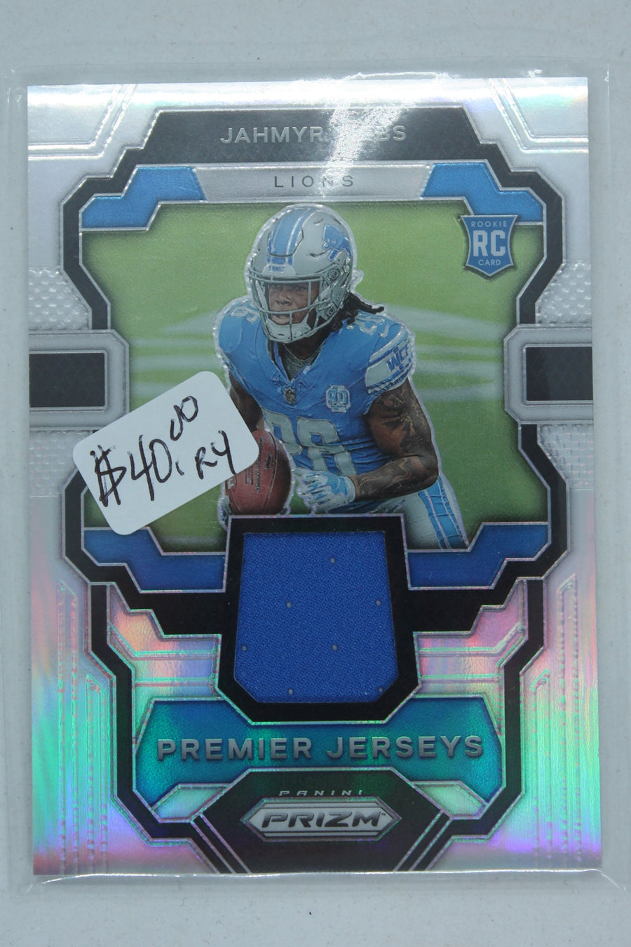 Jahmyr Gibbs 2023 Panini Prizm - Premier Jerseys Rookie Year Card