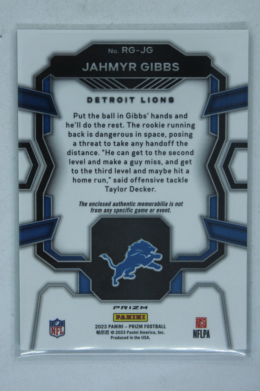 Jahmyr Gibbs 2023 Panini Prizm - Rookie Gear - Neon Green Pulsar Prizm Rookie Year Card (Copy)