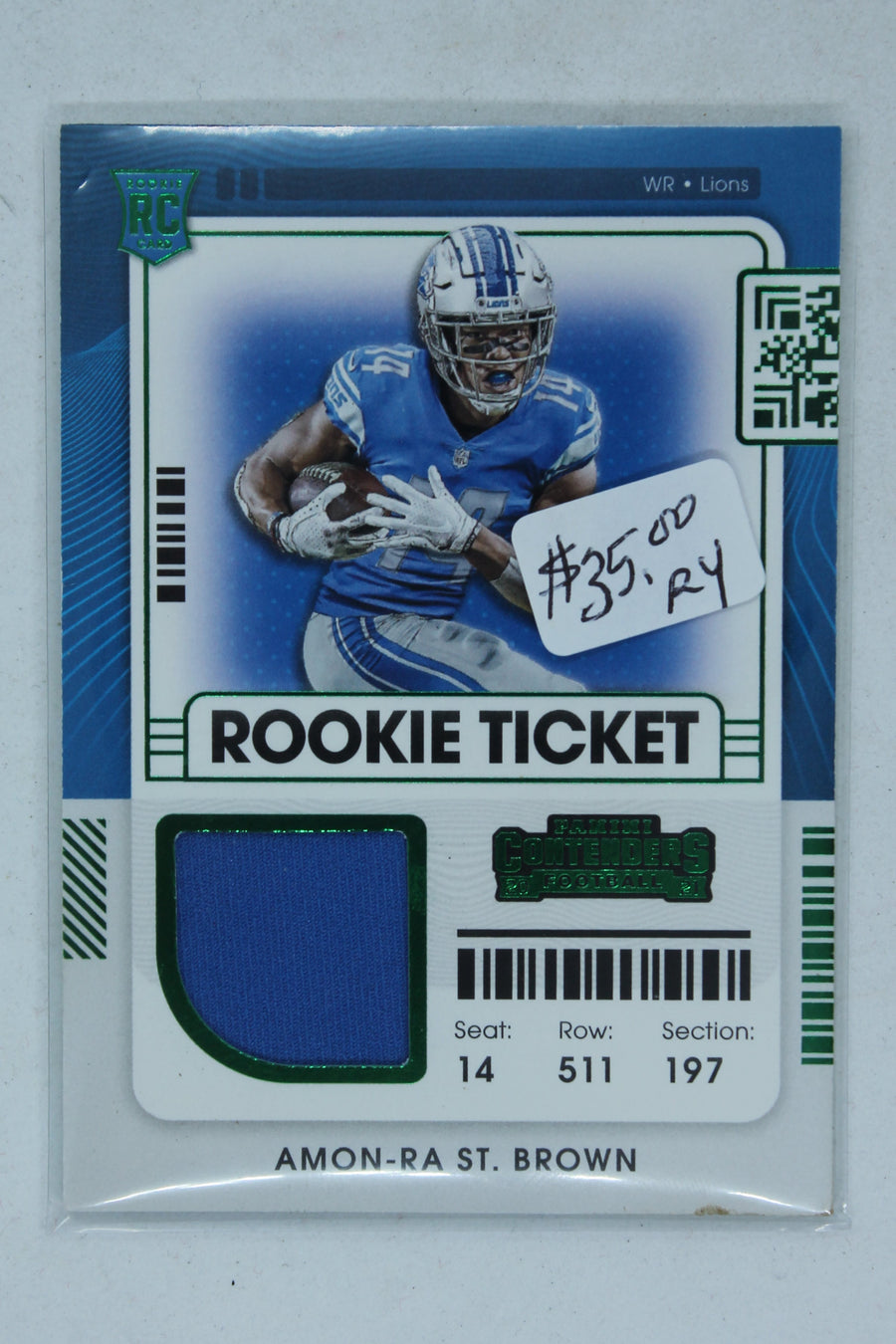 Amon-Ra St. Brown 2021 Panini Contenders - Rookie Ticket Swatches - Rookie Year