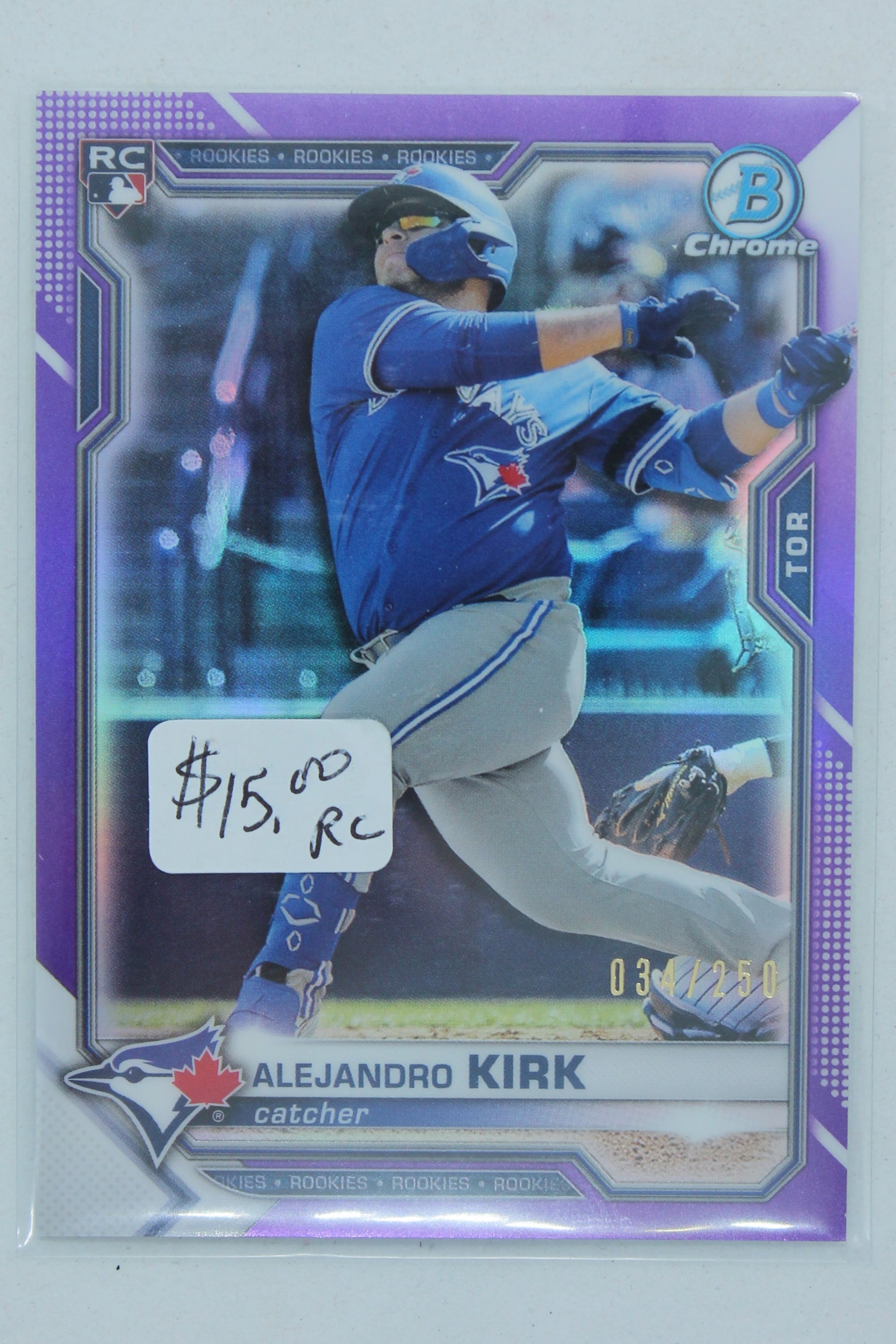 Alejandro Kirk 2021 Bowman Chrome - Purple Refractor Rookie Card #034/250