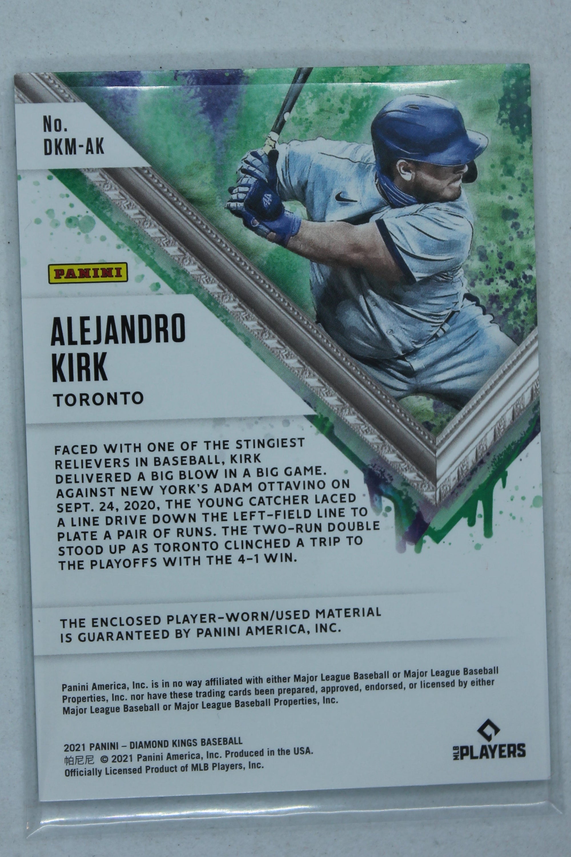 Alejandro Kirk  2021 Panini Diamond Kings - DK Materials Rookie Year Card