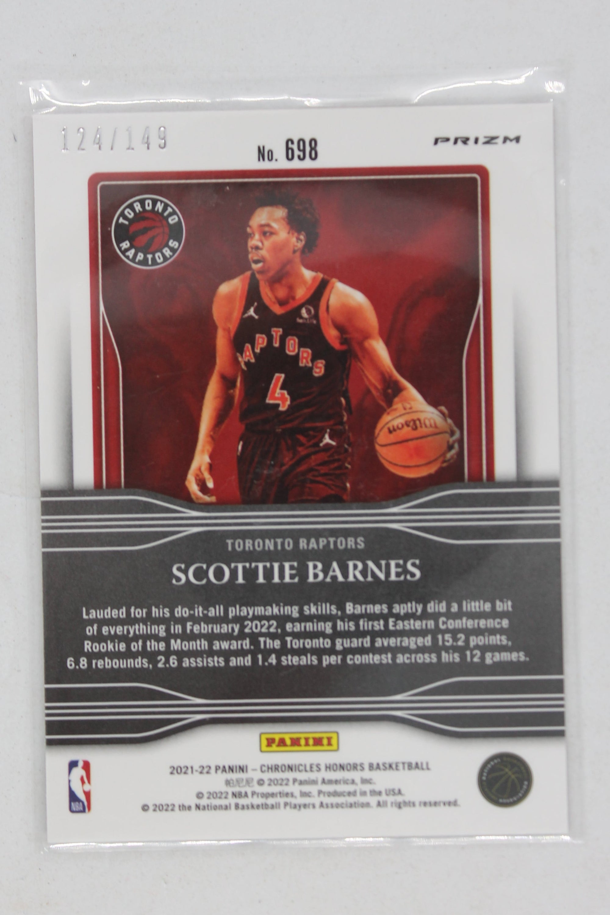 NBA Scottie Barnes 2021-22 Panini Chronicles Red Honors Rookie Card #124/149