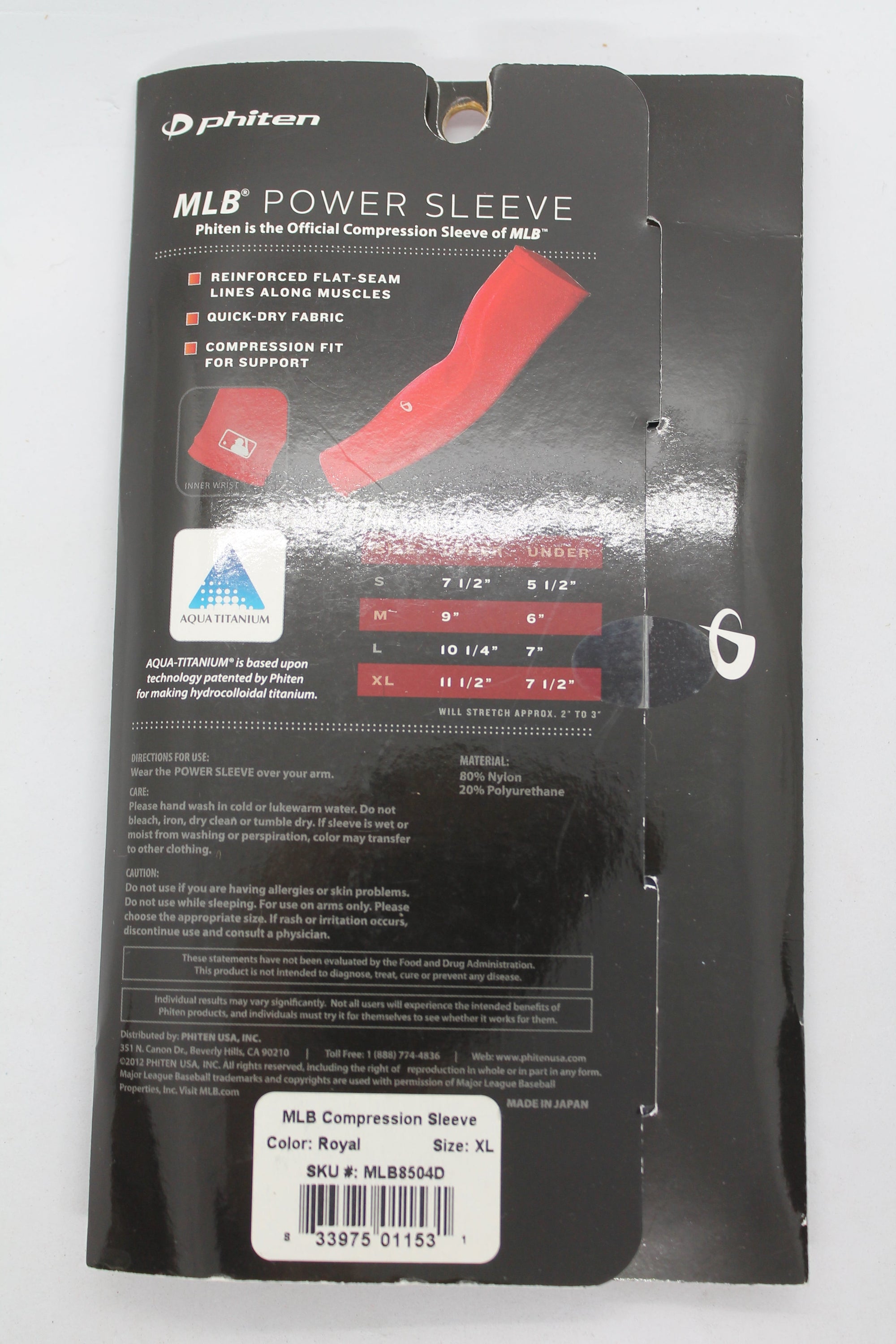 Phiten MLB Power Arm Sleeve - MLB Authentic - Royal Blue - XLarge