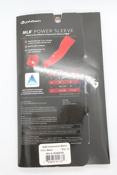 Phiten MLB Power Arm Sleeve - MLB Authentic - Black - XLarge