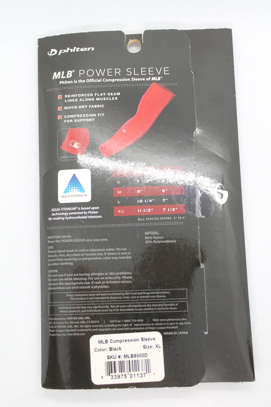 Phiten MLB Power Arm Sleeve - MLB Authentic - Black - XLarge