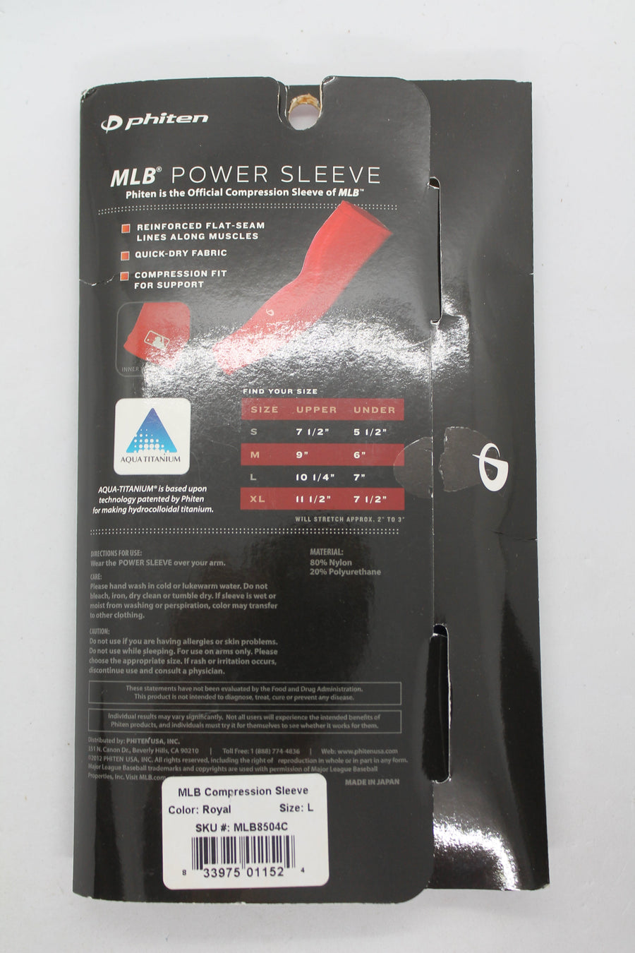 Phiten MLB Power Arm Sleeve - MLB Authentic - Royal Blue - Large